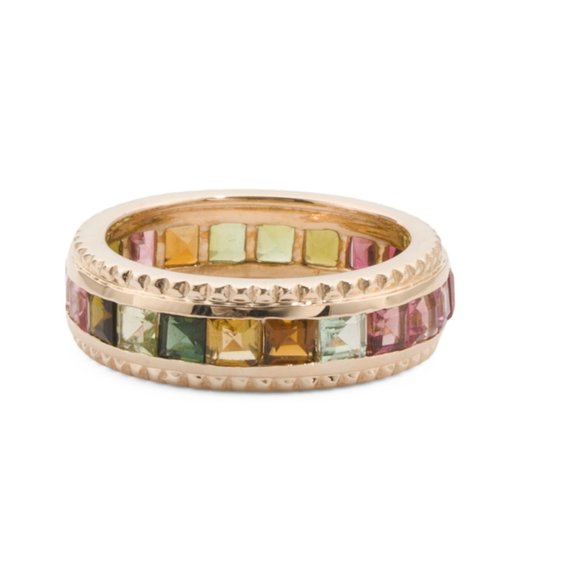 HIRAJULE Gold Multi Made In India 14kt Gold Multi Tourmaline Band Ring
